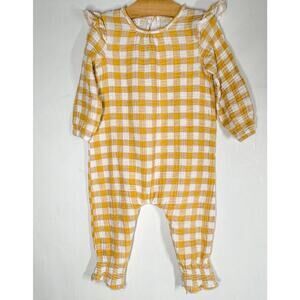 Girls Mud Pie 12-18 mo One Piece Yellow Plaid Check Long Sleeve Ruffle Romper